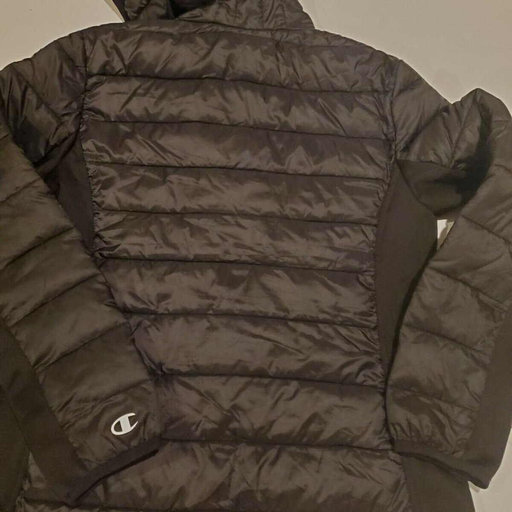Champion Authentic Hoodie Puffy Black Jacket - Picture 8 of 8